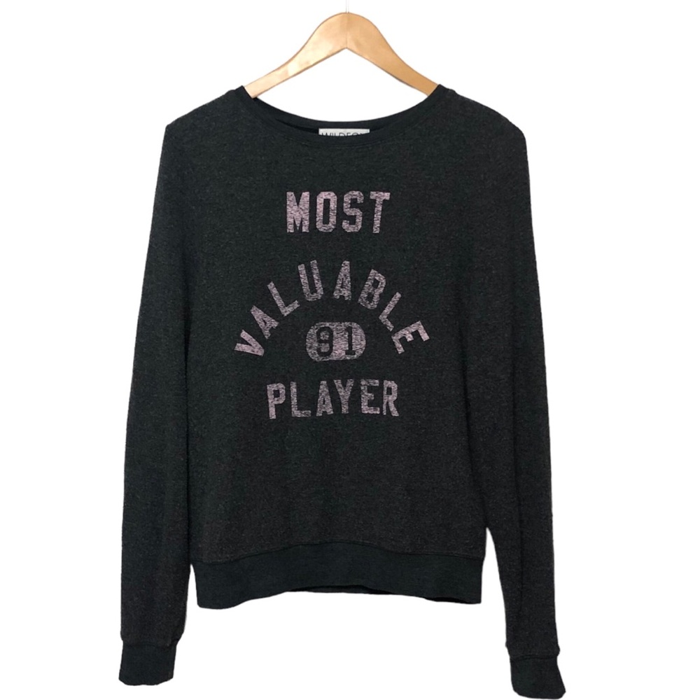 Wildfox Most Valuable Player Baggy Beach Jumper Sweatshirt XS Charcoal Gray